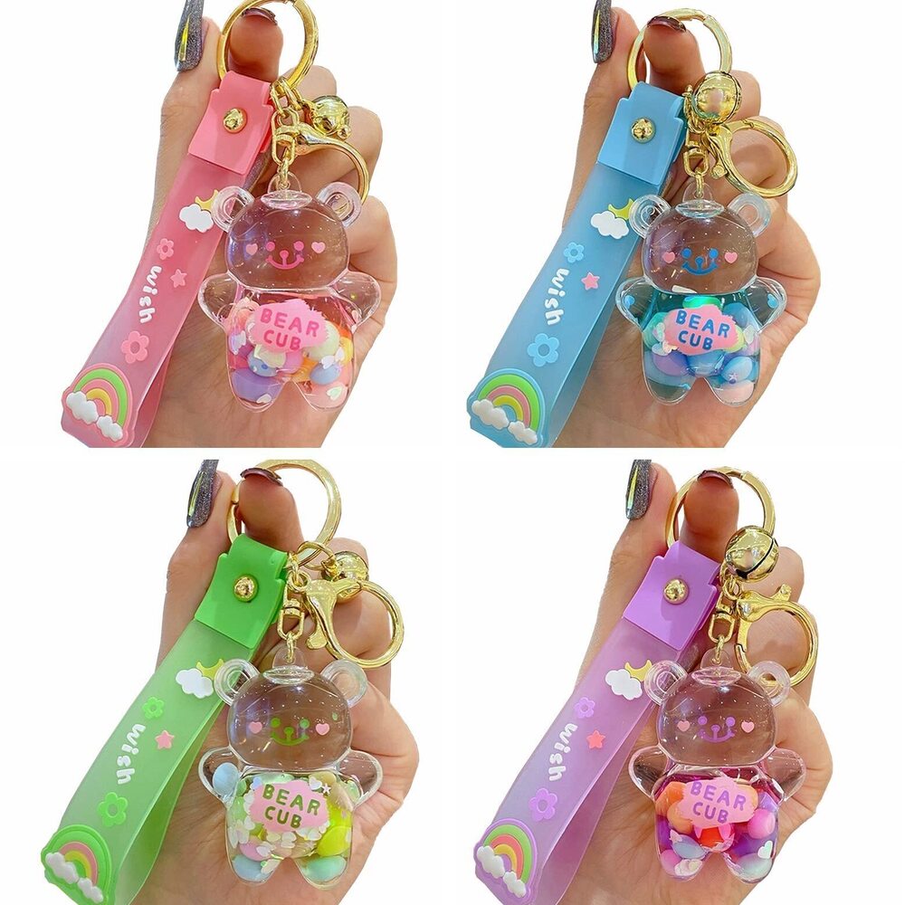 7982 4 Pcs Kawaii Keychain Bear Liquid Floating Quicksand Cute Keychains